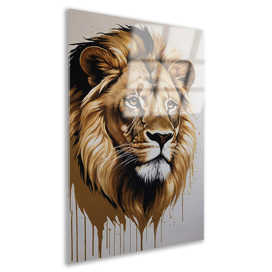 Hyperrealistisch Gouden Leeuw Hoofd Portret Acrylglas