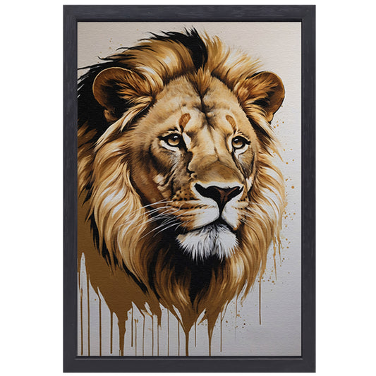 Hyperrealistisch Gouden Leeuw Hoofd Portret canvas met baklijst