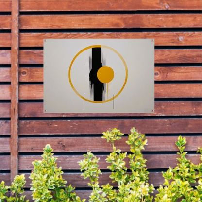 Geel-Zwarte Abstractie met Dynamische Cirkels tuinposter