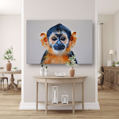 Realistisch schilderij van een schattige aap canvas met baklijst