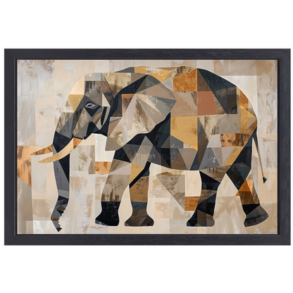 Geometrische Abstracte Olifant in Sepia canvas met baklijst