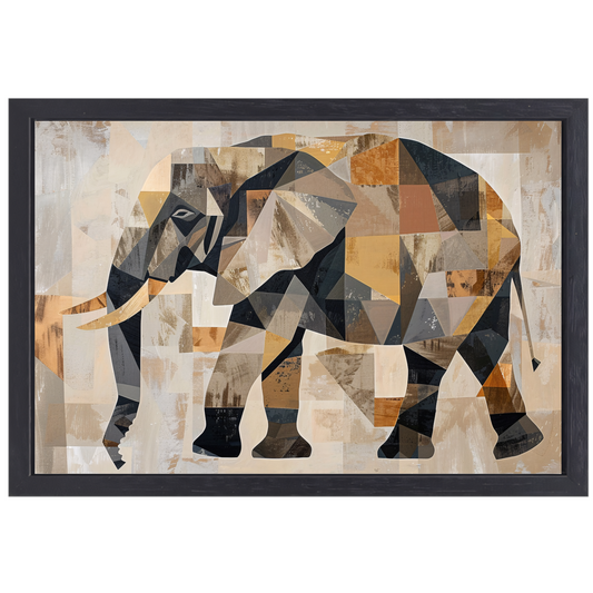 Geometrische Abstracte Olifant in Sepia canvas met baklijst