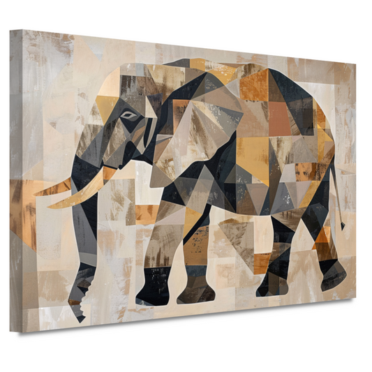 Geometrische Abstracte Olifant in Sepia canvas