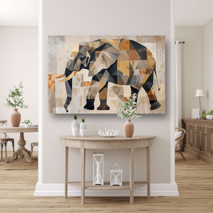 Geometrische Abstracte Olifant in Sepia poster