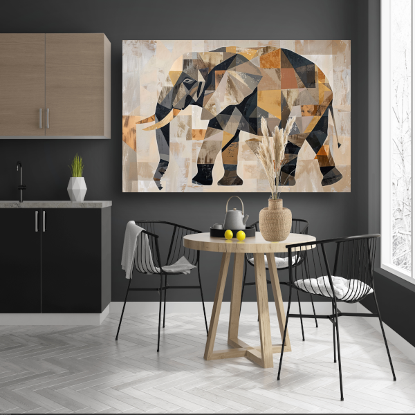 Geometrische Abstracte Olifant in Sepia canvas