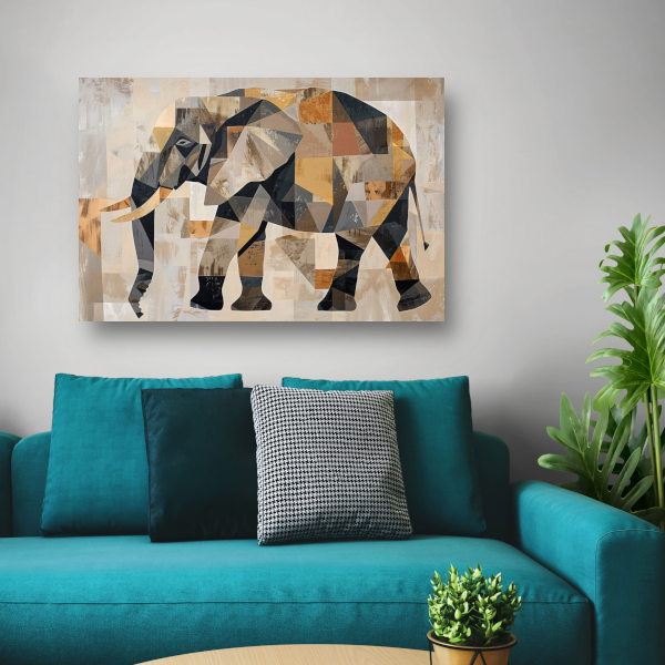 Geometrische Abstracte Olifant in Sepia canvas