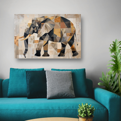 Geometrische Abstracte Olifant in Sepia canvas