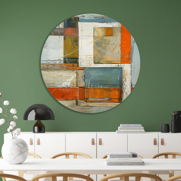 Moderne abstracte geometrische kunst met kleuren aluminium muurcirkel