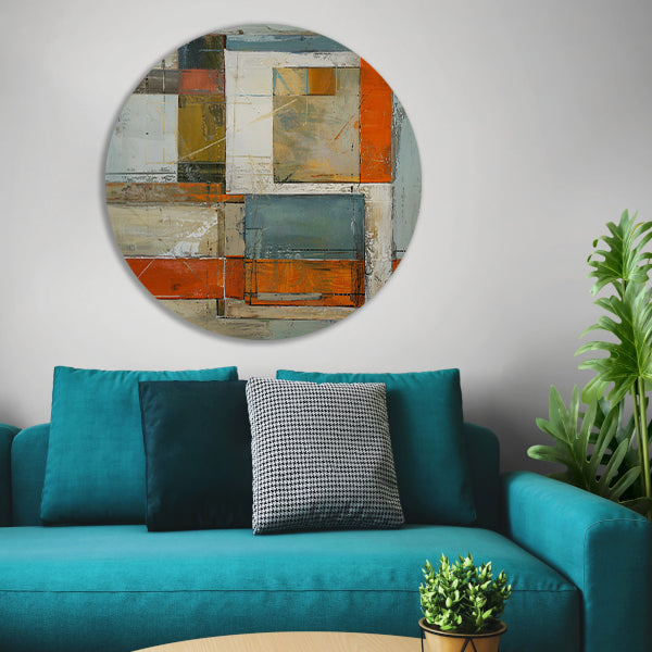Moderne abstracte geometrische kunst met kleuren aluminium muurcirkel