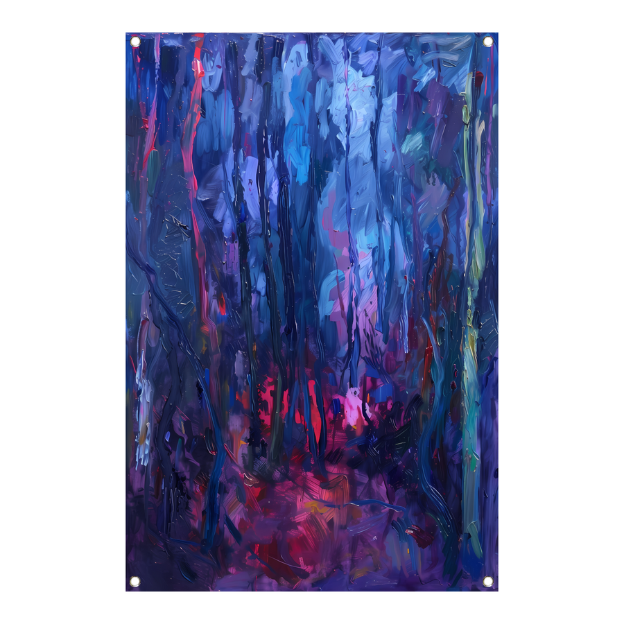 Vibrant Abstract Forest Scene in Rich Colors tuinposter