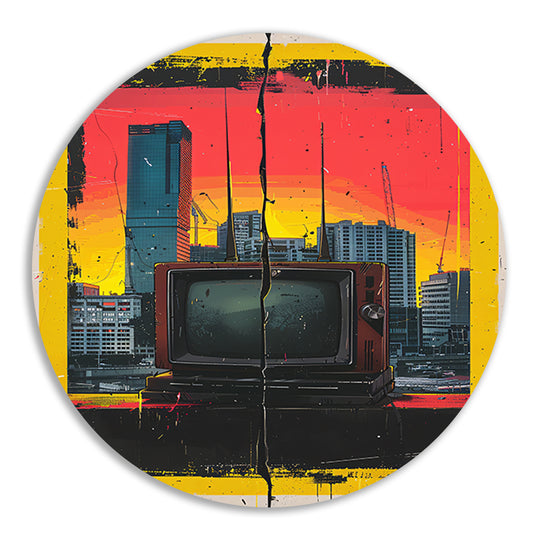 Retro TV en Modern stadsgezicht forex muurcirkel