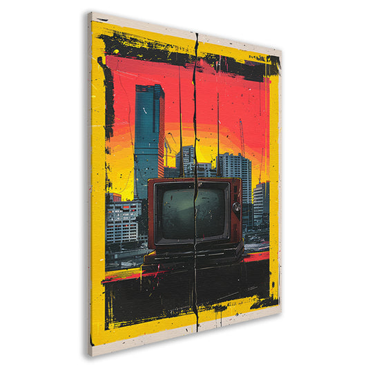 Retro TV en Modern stadsgezicht canvas