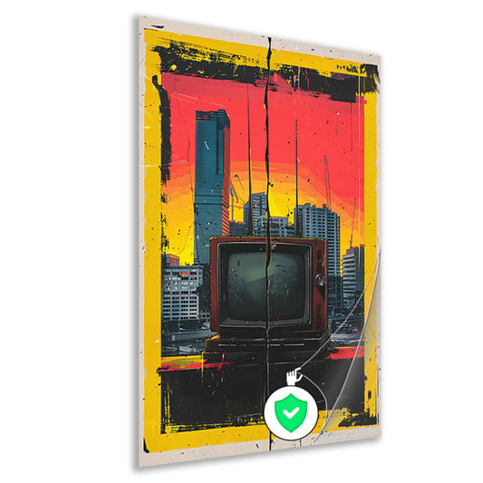 Retro TV en Modern stadsgezicht poster