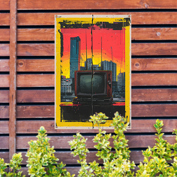 Retro TV en Modern stadsgezicht tuinposter