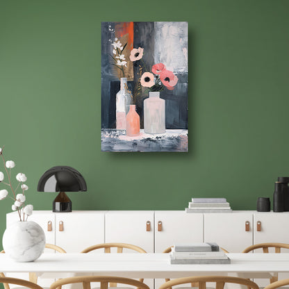 Moderne abstracte bloemen in vazen schilderij poster