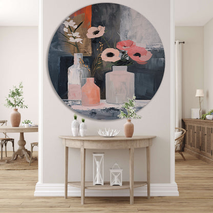 Moderne abstracte bloemen in vazen schilderij aluminium muurcirkel