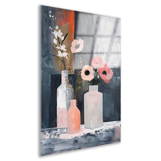 Moderne abstracte bloemen in vazen schilderij acrylglas