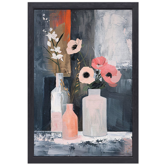 Moderne abstracte bloemen in vazen schilderij canvas met baklijst