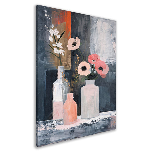Moderne abstracte bloemen in vazen schilderij canvas