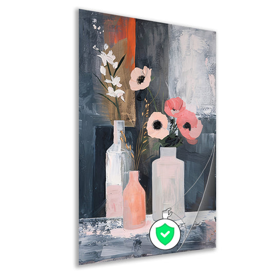 Moderne abstracte bloemen in vazen schilderij poster