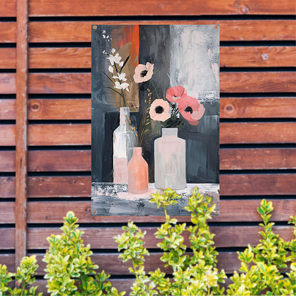 Moderne abstracte bloemen in vazen schilderij tuinposter