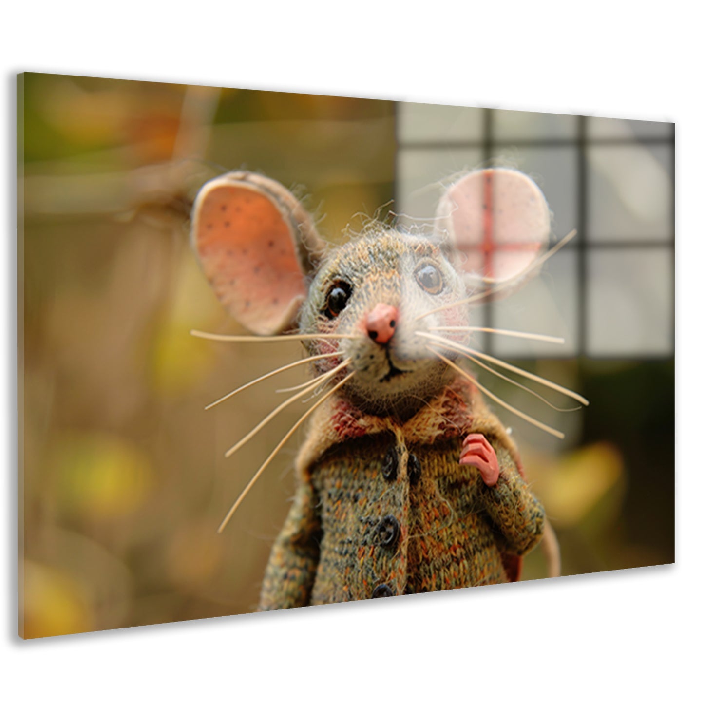 Gedetailleerde muis met kleren in bos   acrylglas