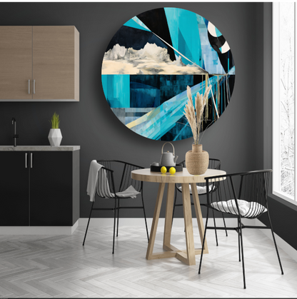 Minimalistische lijnenspel in primaire kleuren aluminium muurcirkel