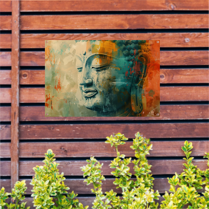 Mystieke abstracte Boeddha in levendige kleuren tuinposter