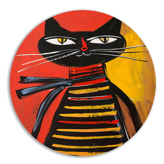 Modern popart  van een gestreepte kat aluminium muurcirkel