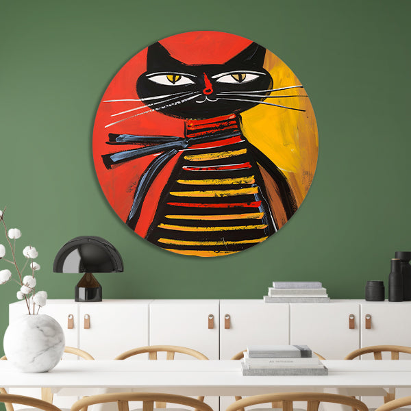 Modern popart  van een gestreepte kat aluminium muurcirkel