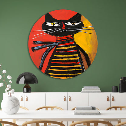 Modern popart  van een gestreepte kat aluminium muurcirkel