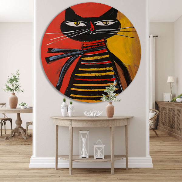 Modern popart  van een gestreepte kat aluminium muurcirkel