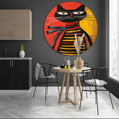 Modern popart  van een gestreepte kat aluminium muurcirkel