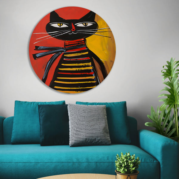 Modern popart  van een gestreepte kat aluminium muurcirkel