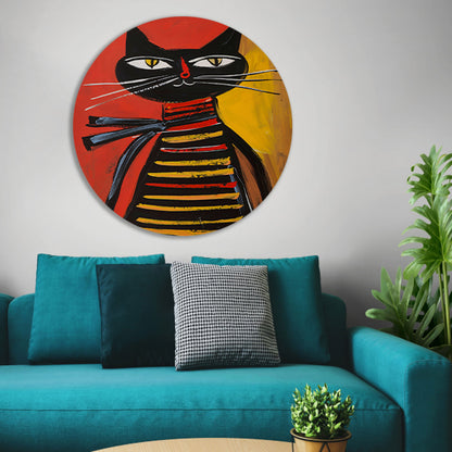 Modern popart  van een gestreepte kat aluminium muurcirkel