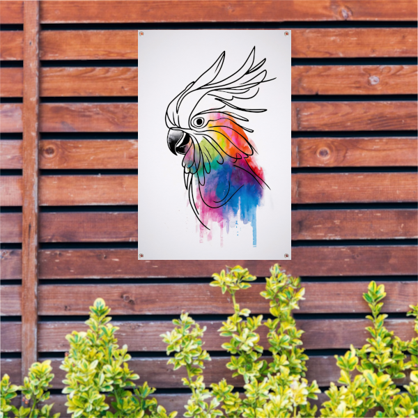 Kleurrijke Kaketoe in Moderne Lijnkunst tuinposter