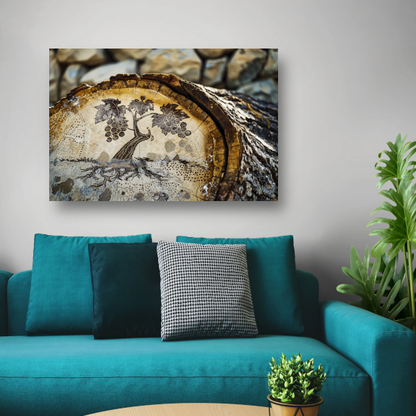 Schets op boomstam: Druivenrank poster