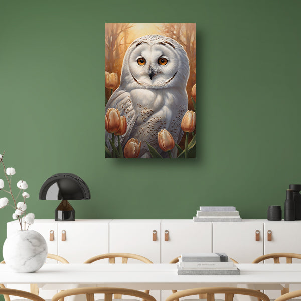 Witte Uil en Herfsttulpen Portret canvas