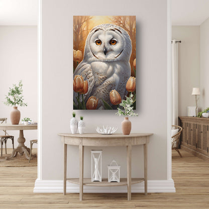 Witte Uil en Herfsttulpen Portret canvas