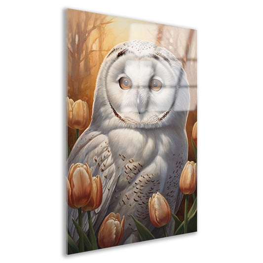 Witte Uil en Herfsttulpen Portret Acrylglas