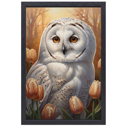 Witte Uil en Herfsttulpen Portret canvas met baklijst