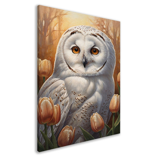 Witte Uil en Herfsttulpen Portret canvas