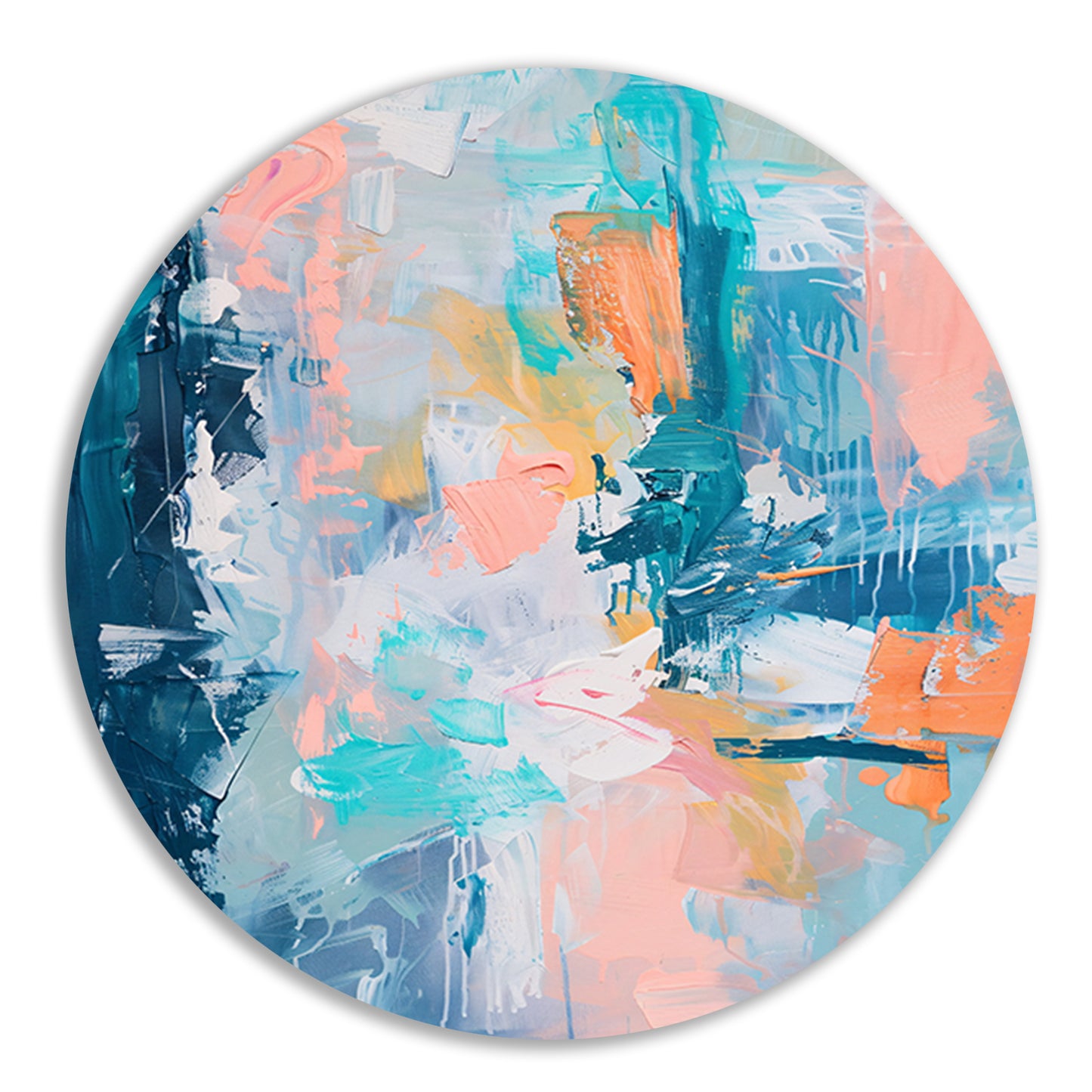 Kleurrijk abstract schilderij voor modern interieur aluminium muurcirkel