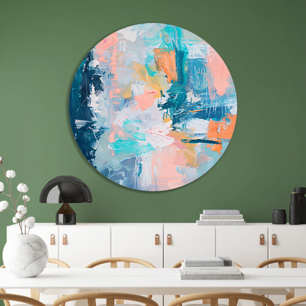 Kleurrijk abstract schilderij voor modern interieur forex muurcirkel