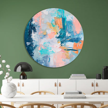 Kleurrijk abstract schilderij voor modern interieur aluminium muurcirkel