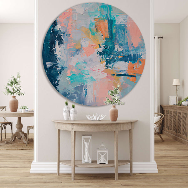 Kleurrijk abstract schilderij voor modern interieur aluminium muurcirkel