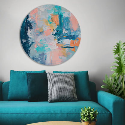 Kleurrijk abstract schilderij voor modern interieur aluminium muurcirkel