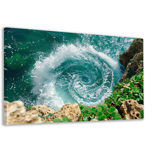 Abstracte waterwerveling bij rotsachtige kust canvas