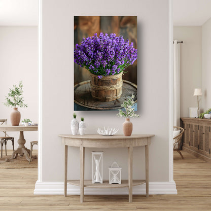 Stilleven van Lavendelboeket in Houten Vaas poster