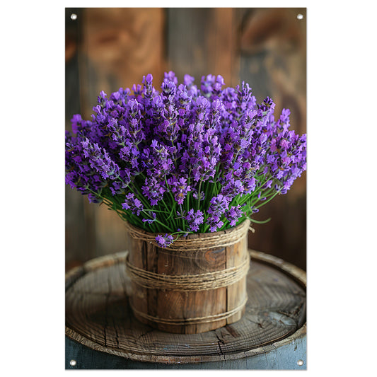 Stilleven van Lavendelboeket in Houten Vaas tuinposter